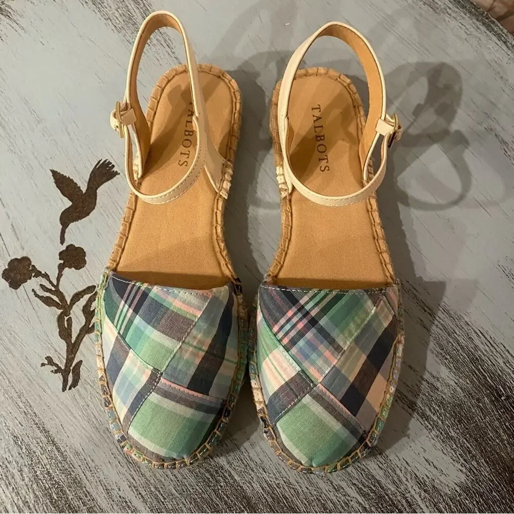 NWOT Talbots Size 7 Izzy D'Orsay Espadrilles - Madras Spring Summer Sandals